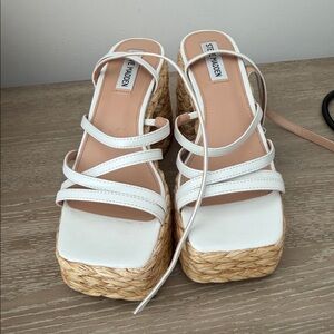 Steve Madden Cream Strappy Espadrille Wedges